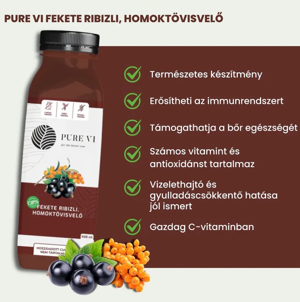 Pure Vi Fekete Ribizli, Homoktövisvelő 500ml
